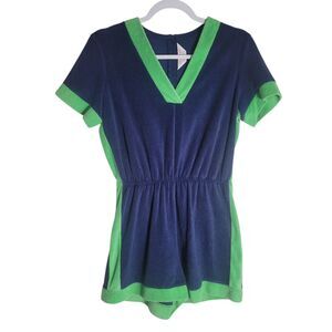 Vintage Gertrude Davenport Terry Cloth Romper Women’s Medium Blue Green Beach